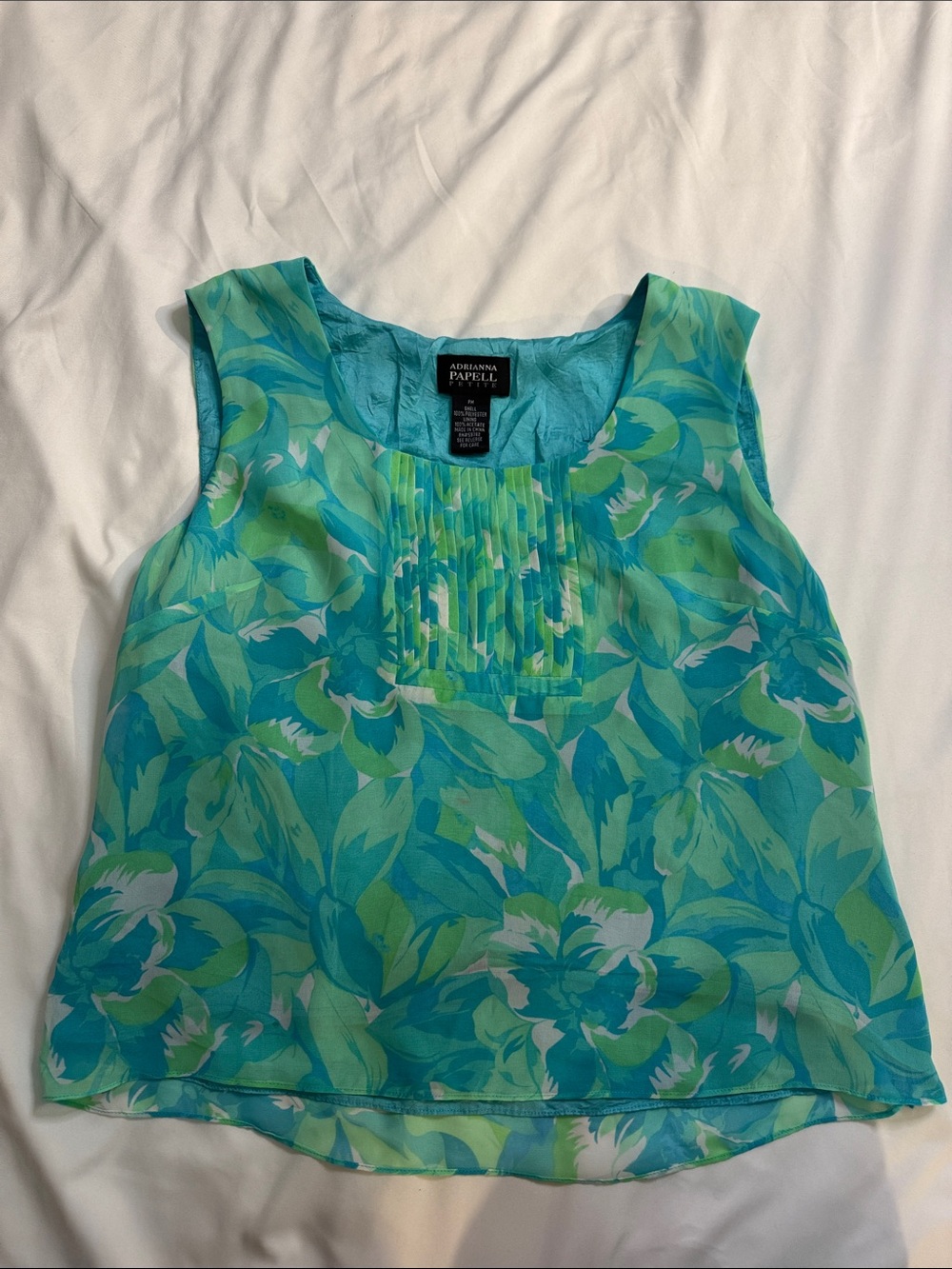 Adrianna Papell Teal & Lime Floral Pintuck Sleeveless Camisole